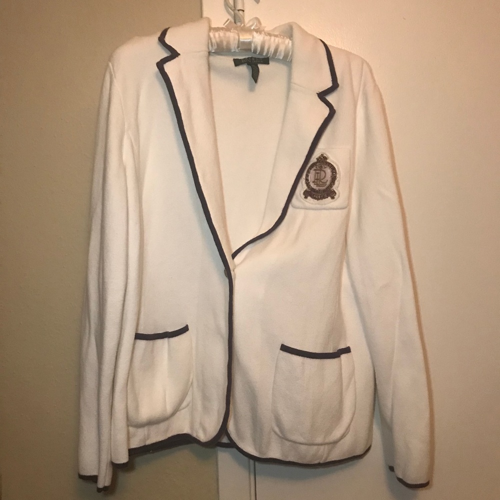 Ralph Lauren White with purple trim crest